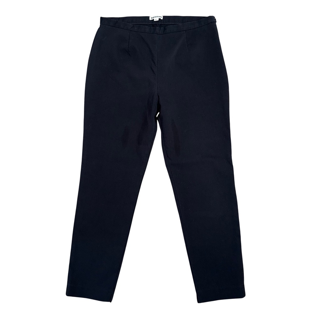 Whistles Slim Leg Trousers Women 10 Black Good Side Zip Cotton Blend Stretch